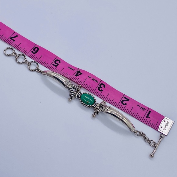 EUC Vintage 925 Sterling Silver Green Turquoise Toggle Bracelet - Picture 13 of 15